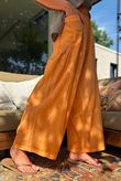 Rustic Nature Linen Blend Pocket Pleat Wide Leg Washed Cayenne